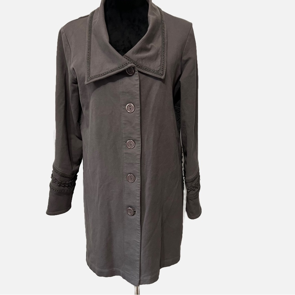 Soft Surroundings Medium Jacket Rachel Embroidered Pockets Gray Cosplay